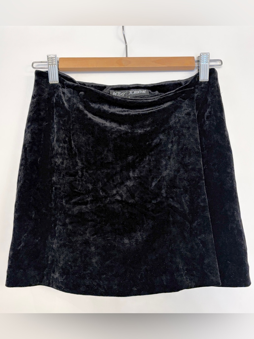 90’s vintage original Betsey Johnson Black Velvet Mini Wrap Skirt